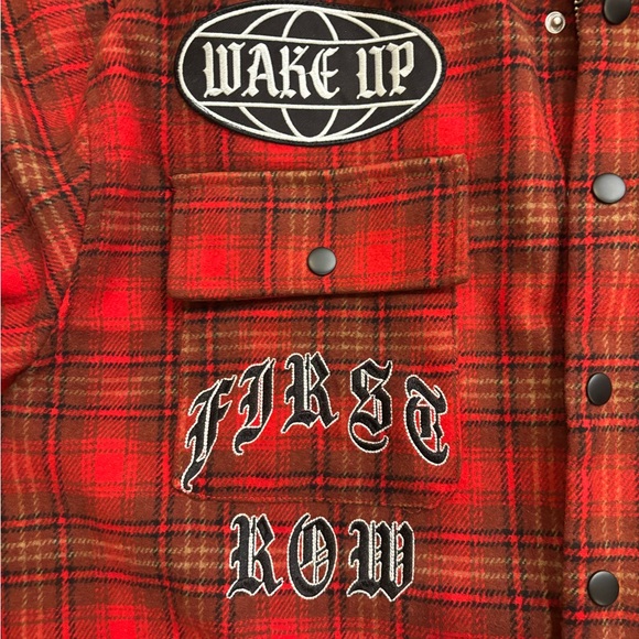 First Row Red Plaid Men's Jacket with Patches - Picture 5 of 9